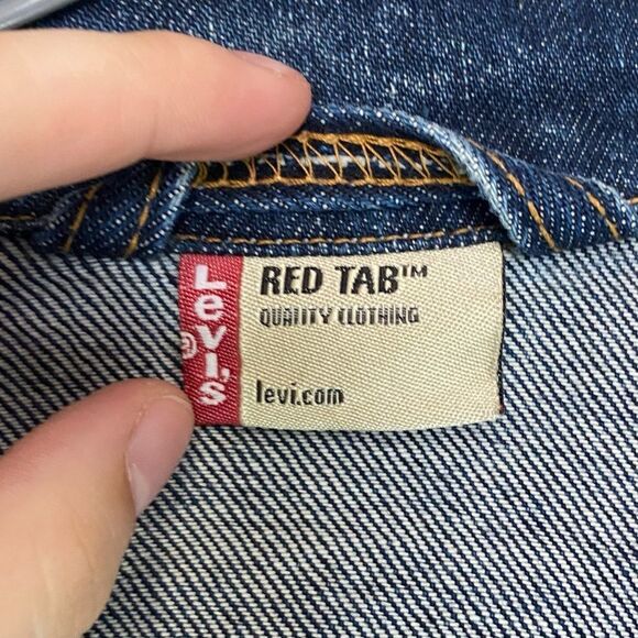 Levi’s Blue Dark-Wash Button-Up Collared Red Tab Denim Jacket Size Medium - Picture 5 of 10